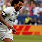 El jugador Marcelo del Real Madrid celebra la anotación de un gol ante el Chelsea.-EFE