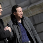 Sánchez e Iglesias, en el Congreso de los Diputados tras la reunión que mantuvieron el 30 de marzo del 2016.-JOSE LUIS ROCA