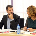 El portavoz del Grupo Socialista, Luis Tudanca, durante la reunión de la Junta de Portavoces para organizar la actividad parlamentaria.-ICAL