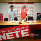 El vicesecretario general de UGT en la Comunidad, Evelio Angulo; y el secretario de Acción Sindical de CCOO en Castilla y León, Vicente Andrés, exponen el posiconamiento sindical en el proceso de Lauki.-ICAL