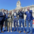 Daniel Lacalle, Juan Martínez Majo, Carmen González,PabloCasado, Alfonso Fernández Mañueco y Antonio Silván, ayer en León.-ICAL