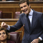 Pablo Casado, gesticulando, en un pleno del pasado octubre-DAVID CASTRO