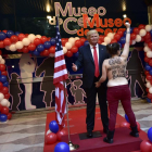 Una activista de Femen irrumpe en la inauguración de la estatua de cera de Trump en Madrid.-GERARD JULIEN / AFP