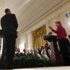 Barack Obama y Angela Merkel en la Casa Blanca.-