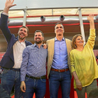 Óscar Puente, Luis Tudanca, Pedro Sánchez y Teresa López saludan daurante el acto en la Feria de Muestras.-ICAL