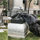 Manifestantes antirracistas derriban una estatua de la Confederación en Durham(EEUU).-KATE MEDLEY- AP