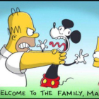 Caricatura de Homer, Bart y Mickey Mouse publicada en Twitter.-