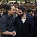 Pablo Iglesias y Gabriel Rufián, en el Congreso.-EFE / JAVIER LIZÓN