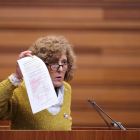 La procuradora de Podemos Isabel Muñoz durante su intervención en el Pleno de las Cortes.-ICAL