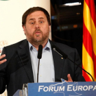 Oriol Junqueras, en el desayuno informativo Forum Europa, hoy, en Madrid.-JUAN MANUEL PRATS