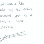 Manuscrito de Marta Ferrusola con "instrucciones" a la Banca Privada d'Andorra (BPA).-