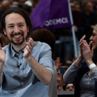 El secretario general de Podemos, Pablo Iglesias, en su acto de regreso en la plaza del Museo Reina Sofía.-PIERRE-PHILIPPE MARCOU (AFP)
