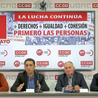 Vicente Andrés y Faustino Temprano, acompañados por otros cargos de ambos sindicatos.-ICAL