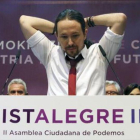 Pablo Iglesias, en una intervención durante la reunión de Vistalegre 2, el pasado mes de febrero.-JUAN MANUEL PRATS