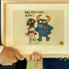 El dibujo de Mikel Urmeneta, con Barack Obama vestido de mozo pamplonica ante el toro Testis.-TWITTER