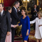 El juez Manuel Marchena, tras saludar a los reyes Felipe y Letizia, en la recepción del Palacio Real.-POOL / ALBERTO R. ROLDÁN