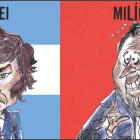 Caricatura de Milei y Puente.