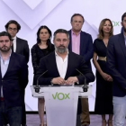 Santiago Abascal, en su comparecencia este jueves para anunciar la ruptura de los pactos en los gobiernos autonómicos.