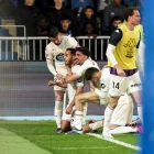 Anuar celebra su gol que supuso el 1-3 del Real Valladolid en Mendizorroza ante el Alavés.