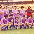 Once inicial del Real Valladolid 82-83 en su visita al Real Madrid; de izquierda a derecha, de pie: Moré, Díez, Santos, Pastor y Fenoy; agachados: Jorge, Da Silva, Pepín, García Navajas, Sánchez Valles y Fortes. E.M.