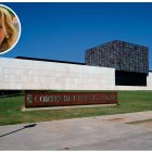 María Isabel Pérez Martín en miniatura y una imagen del exterior de las Cortes de Castilla y León