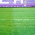 Imagen del miércoles del césped del estadio Zorrilla, con diferentes tonos y corros vacíos.