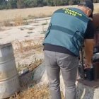 Agente de la Guardia Civil inspecciona una explotación afectada por los robos.