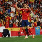 Merino celebra el 1-0 ante Bulgaria en Zorrilla.