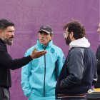 Mazziotti, Almada, Orta y Ruiz hablan durante el entrenamiento del lunes.