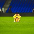 Pablo Tomeo, resignado en el partido ante la Real Sociedad B.