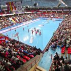 Vista panorámica de un partido del Recoletas Atlético Valladolid ante el Ademar en Huerta del Rey.
