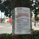Cartel de aviso de desratificación el Plaza de San Nicolás