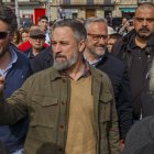 El líder de Vox, Santiago Abascal, y el candidato a la Presidencia de la Junta, Carlos Pollán, participan en un acto preelectoral en El Espinar (Segovia)