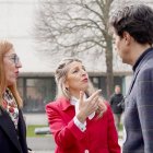 La ministra de Trabajo, Yolanda Díaz, y el candidato de la coalición IU, Sumar y Equo, Juan Gascón, mantienen un encuentro con comités de empresa en ERE o deslocalización.