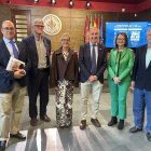 Luis Miguel Cárcel, director de la ETSIIAA; Eduardo Arranz, decano de la Facultad de Medicina; Pilar Garcés, rectora electa; Antonio Largo, rector en funciones; Cristina de la Rosa, vicerrectora de Estudiantes y Empleabilidad en funciones y Manuel Bardají, decano de la Facultad de Ciencias
