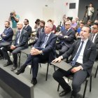 José Vicente de los Mozos, Enrique López, Sergio Rello y Javier Recio en la sala de prensa de Zorrilla.