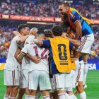 La Selección Española celebra el gol de la victoria contra Portugal