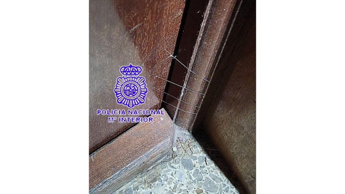 Imagen de una de las puertas con los hilos de pegamento intactos. E.M.