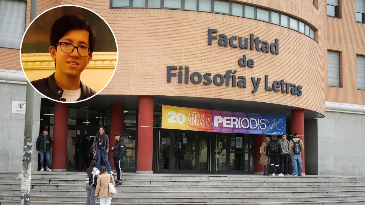 Entorno de la facultad de Filosofía y Letras e imagen de Miguel Li Fernández, el joven fallecido