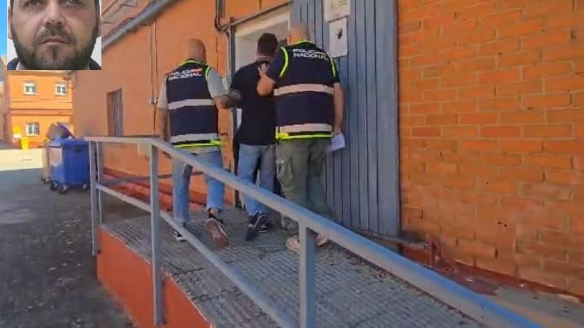 Momento de la detención en Toledo del preso fugado de Villanubla. En la foto pequeña Ángel Benito Moreno
