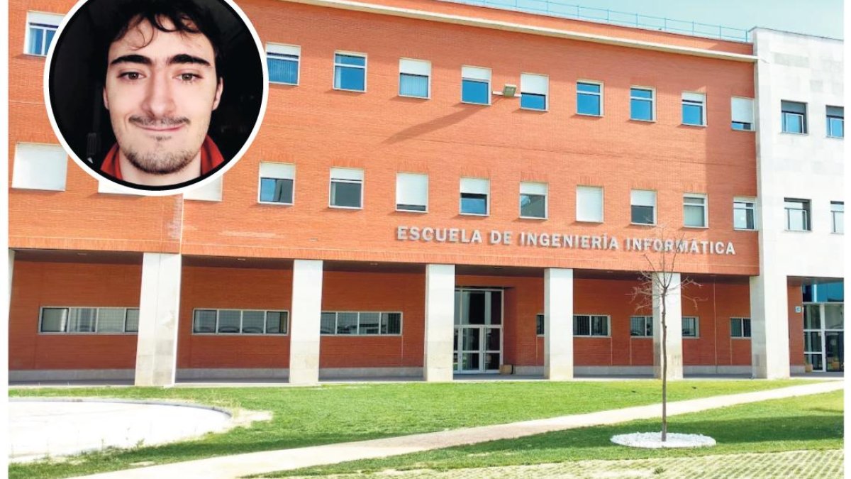 Escuela de Ingeniería Informática y en miniatura el profesor Héctor Felipe