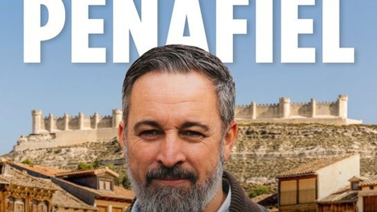 Cartel del acto de precampaña de Santiago Abascal en Peñafiel