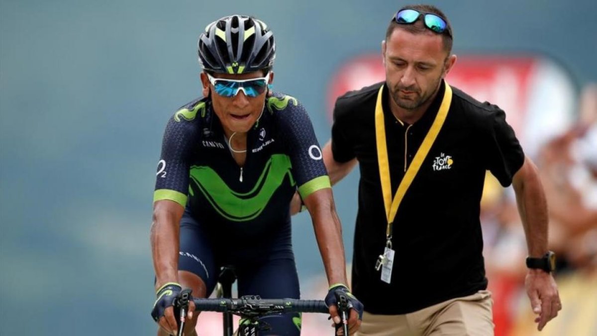 Nairo Quintana, tras cruzar la meta en Peyragudes.-REUTERS / BENOIT TESSIER