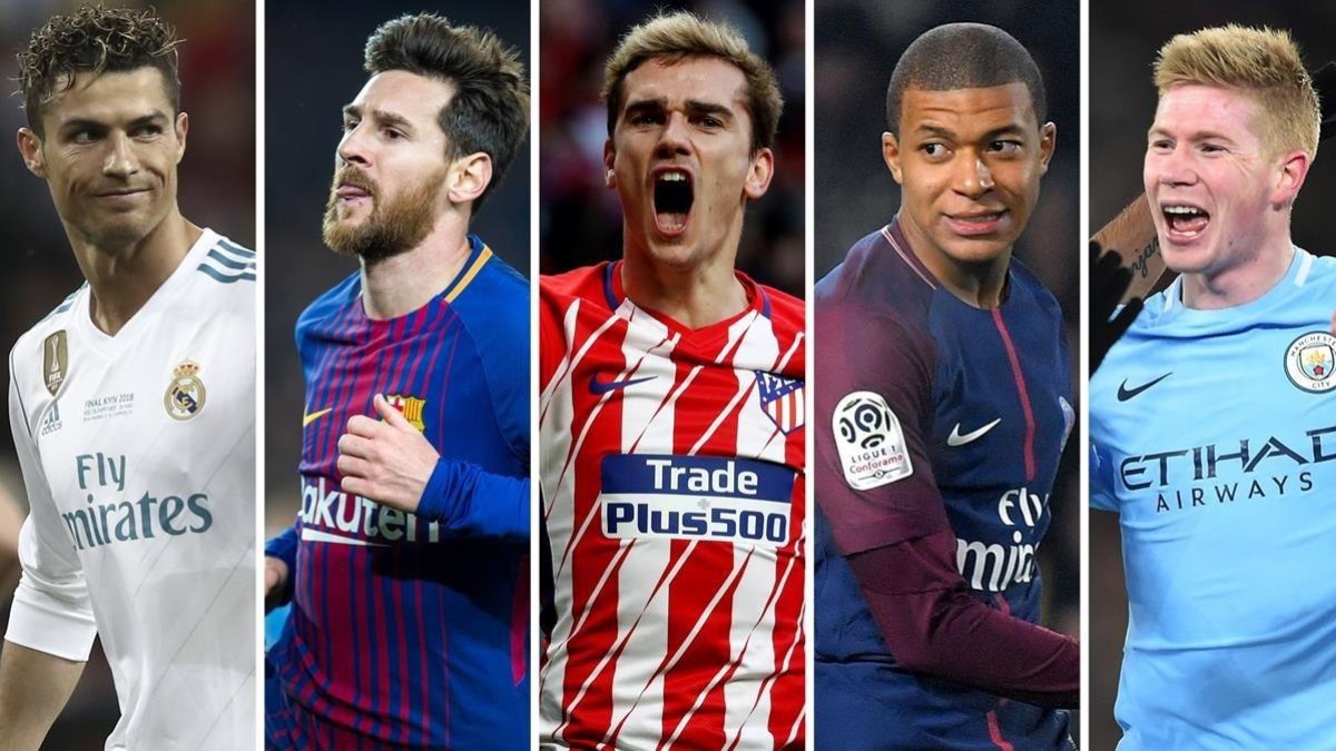 Cristiano, Messi, Griezmann, Mbappée y De Bruyne. /-.44432219