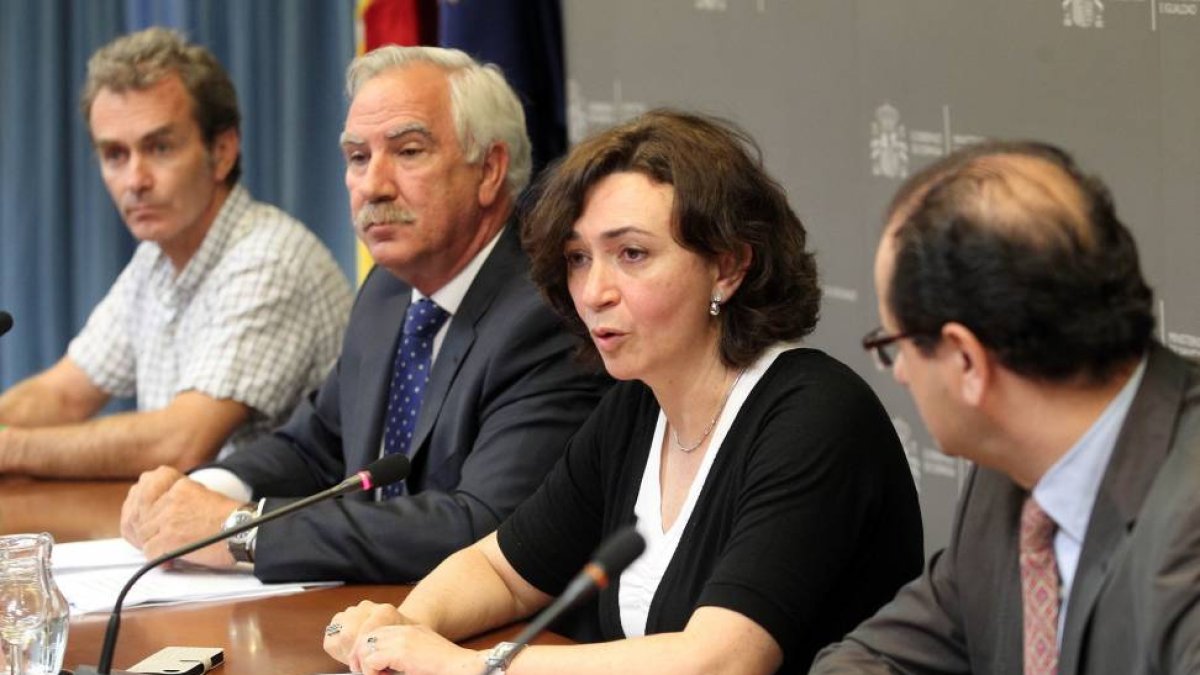 De I a D: Fernando Simón, coordinador del centro de Alertas y Emergencias Sanitarias, Antonio Alemani, director general de atención prmiamaria de la Comunidad de Madrid, Mercedes Viluesa, directora general de Salud Pública y Fernando Carreras, subdirector-Ical