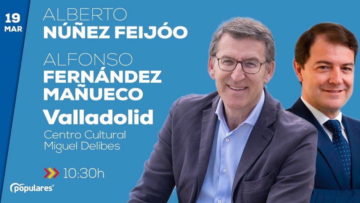Cartel informativo sobre la visita de Feijoo a Valladolid.- E. M.