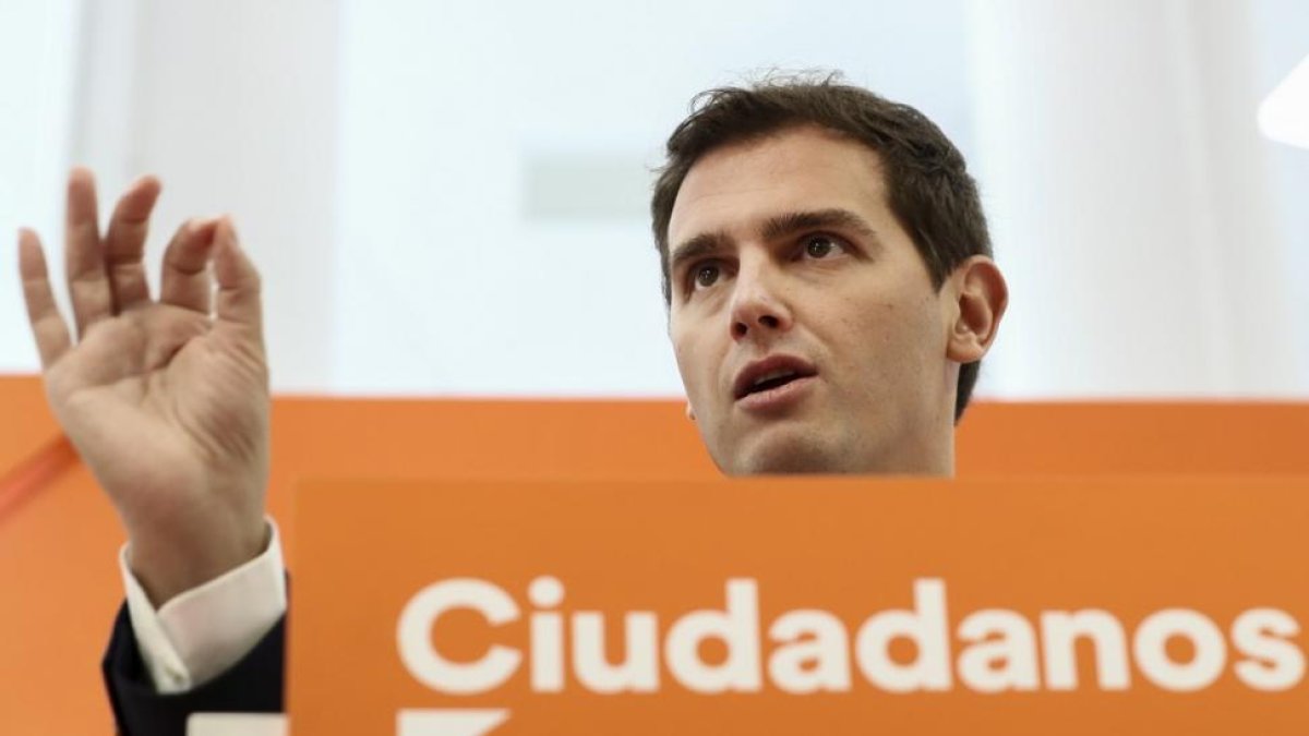 El presidente de Ciudadanos, Albert Rivera, durante una rueda de prensa.-MARISCAL (EFE)