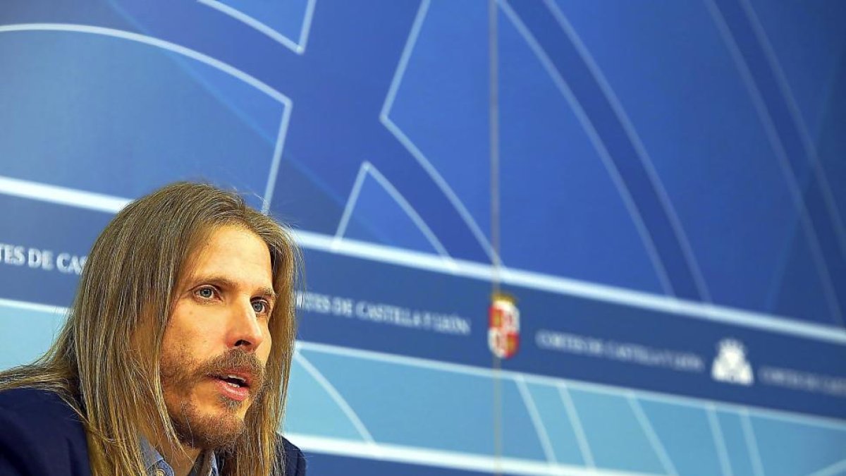 Pablo Fernández, en un momento de su comparecencia ante los medios en las Cortes.-ICAL