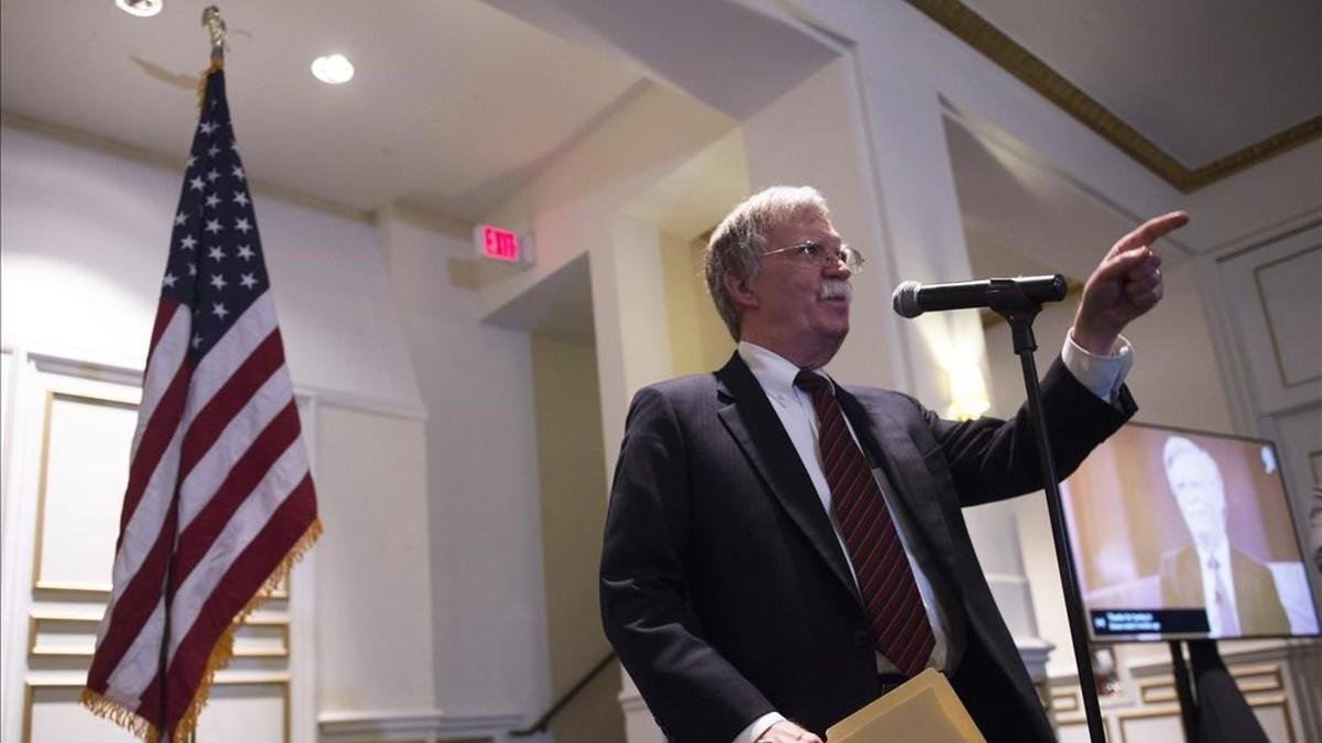 El consejero de Seguridad Nacional de EEUU, John Bolton, en la rueda de prensa en la que advertía de represalias al Tribunal Penal Internacional.-ANDREW CABALLERO-REYNOLDS (AFP)