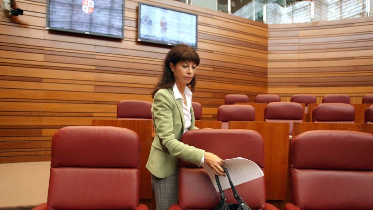 La procuradora socialista Ana Redondo ocupa su asiento junto al escaño vacío de Óscar López en la presentación del Informe Anual de la institución de 2013-Ical